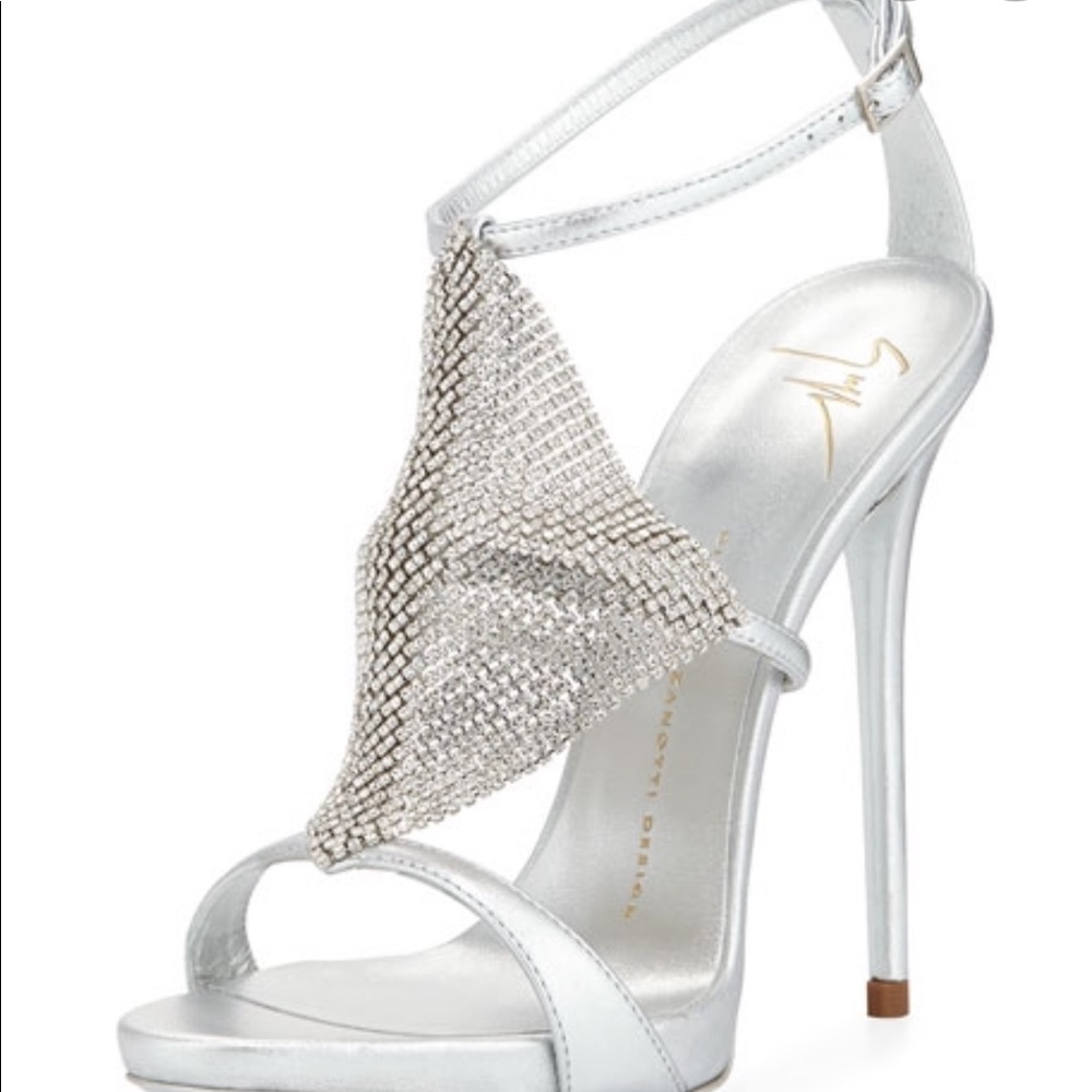 GiuseppeZanottiMetallicCrystalMesh heel Silver38.5